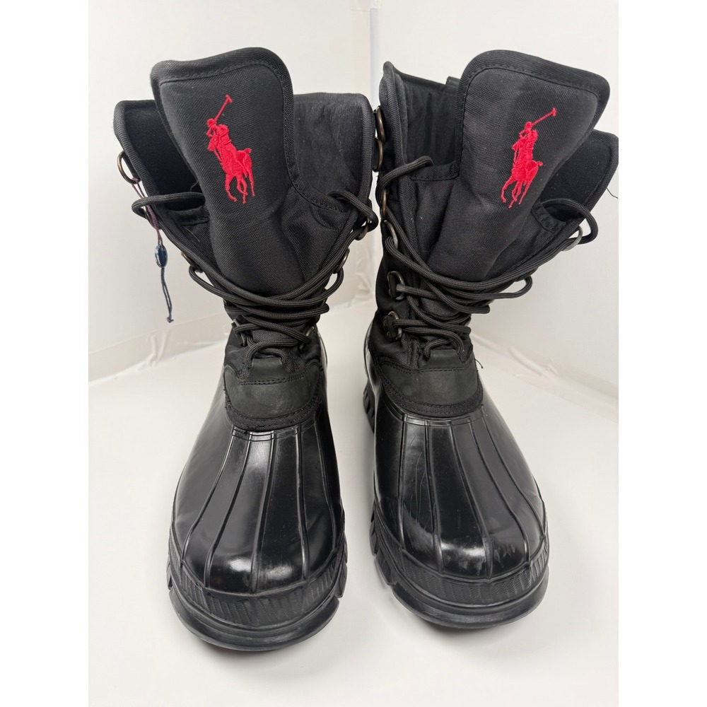Polo Ralph Lauren Boots Mens 13D Black Liam Duck Boots Nylon Rubber Red Pony